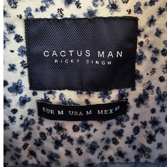 Cactus Man Ricky Singh Men's Blue Button-Down Flamingo Short Sleeve Shirt Size M - Picture 2 of 3